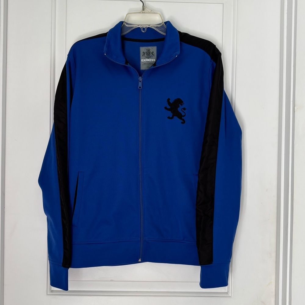Men’s Express Royal Blue Zip-Up Lightweight Jacket with Black Trim